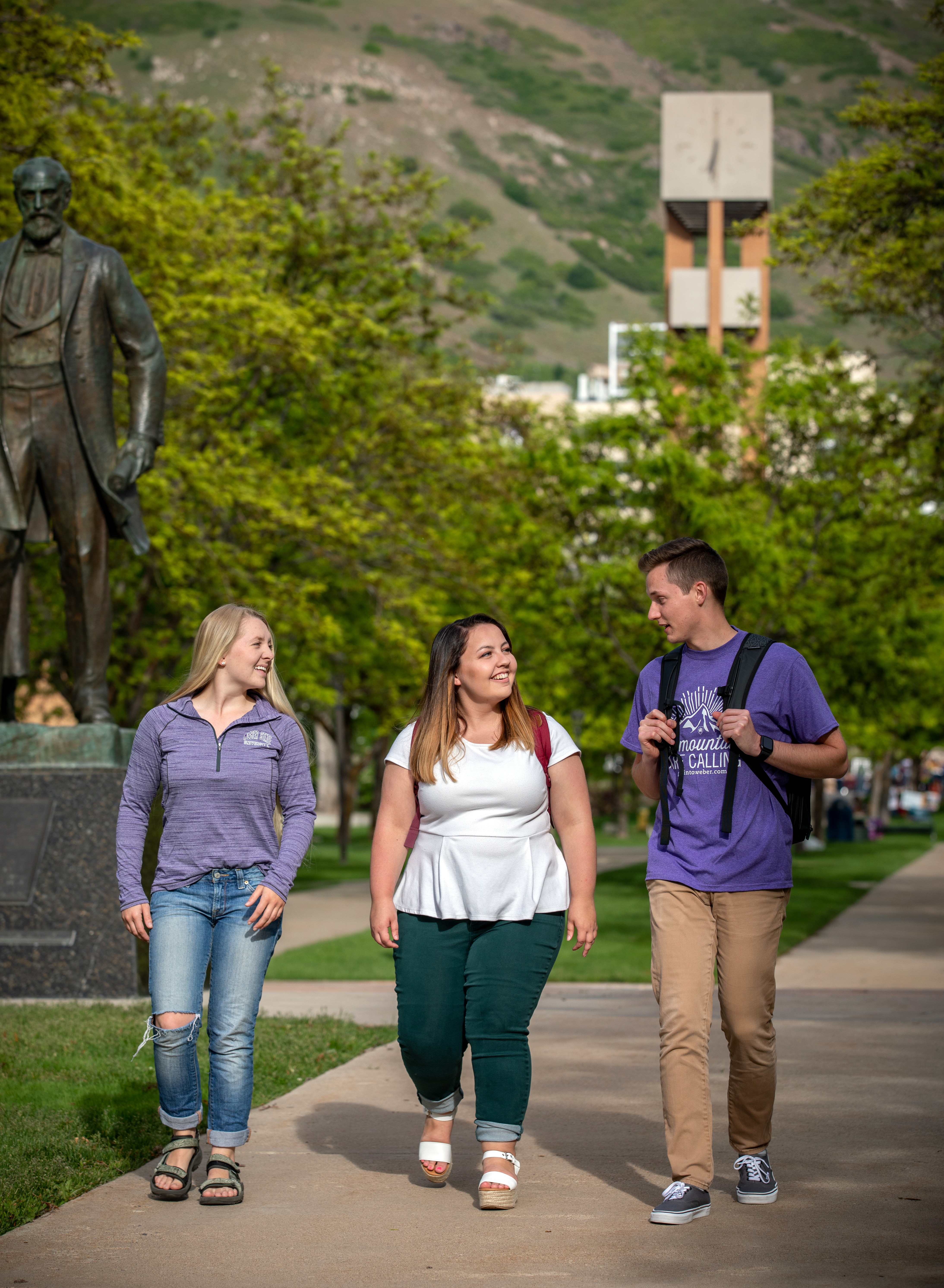 Students walking across campus